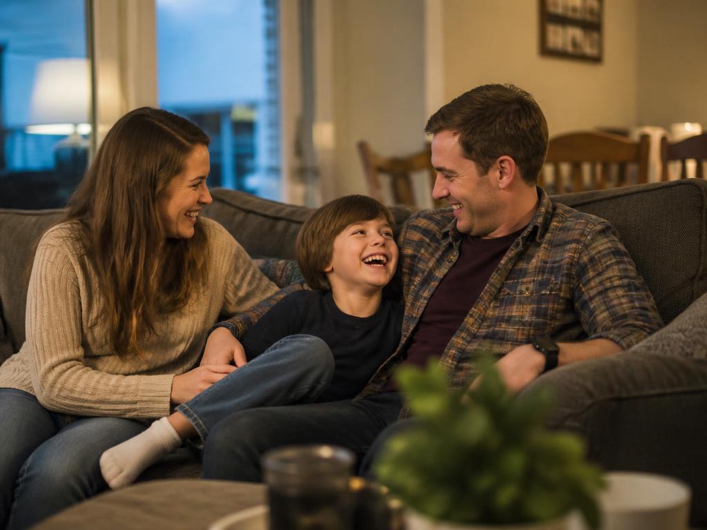 Family relaxing together in the living room of their home