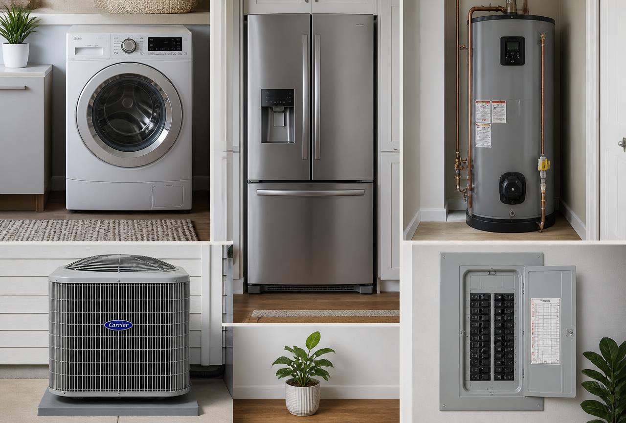 Washer, refrigerator, water heater, AC unit and electrical panel covered by home warranty plans